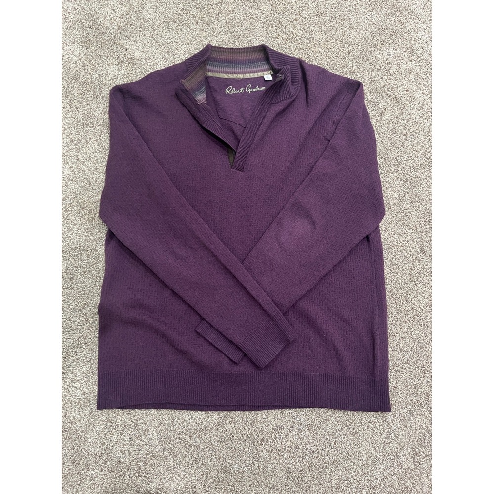Robert Graham Mens 2XL Purple Quarter Zip Cotton Wool Blend‎ Sweater Classic Fit